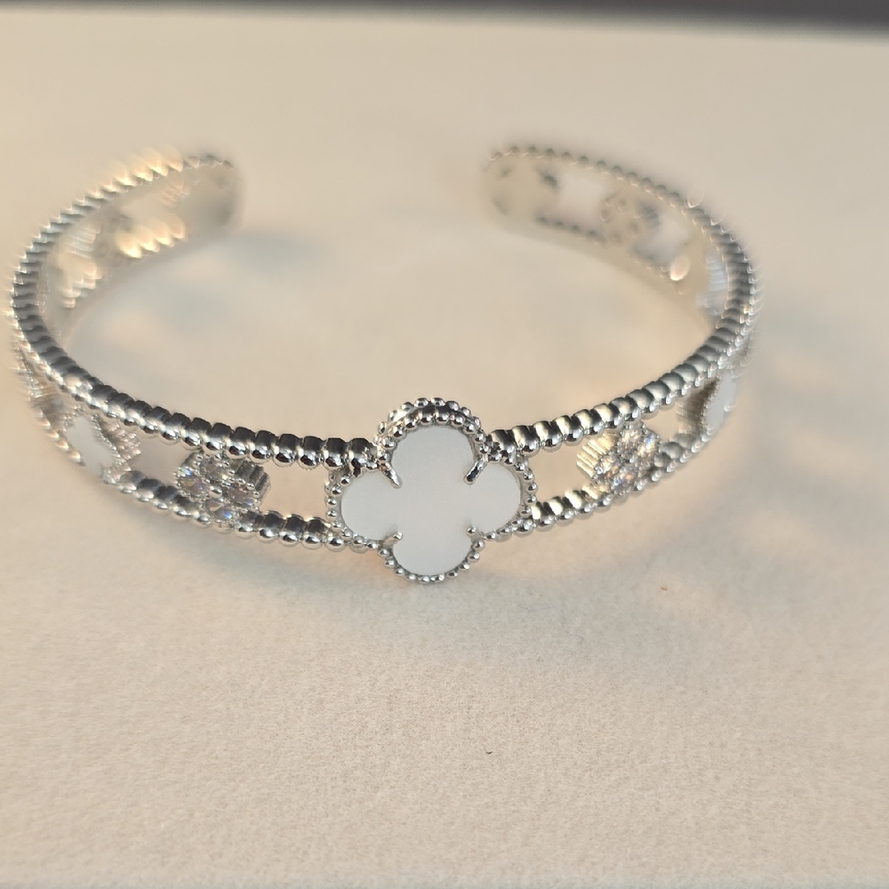 Elegant Silver and White Gold Filled Adjustable Bangle Bracelet
